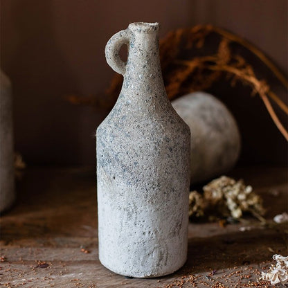 Small Opening Rough Textured Dried Flower Vase, gray ceramic bottle with handle, RusticReach on Tampa Home & Garden Store