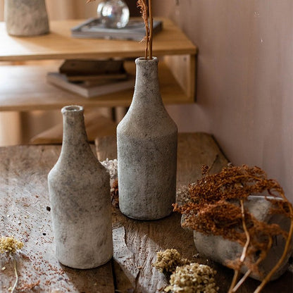Pair of small opening rough textured gray stoneware vases with dried florals, RusticReach on Tampa Home & Garden Store