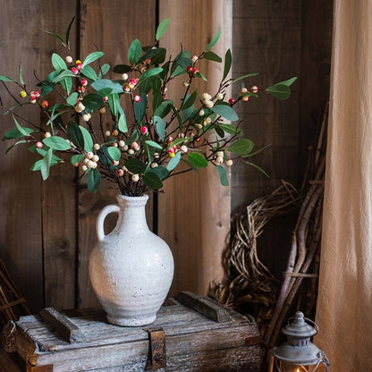 Artificial snowberry stem silk plant in ceramic pitcher with green leaves and berries, 28in tall on Tampa Home & Garden Store