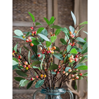 Artificial Snow Berry Leaf Stem 28-in silk plant with green leaves and berries in a glass jar on Tampa Home & Garden Store