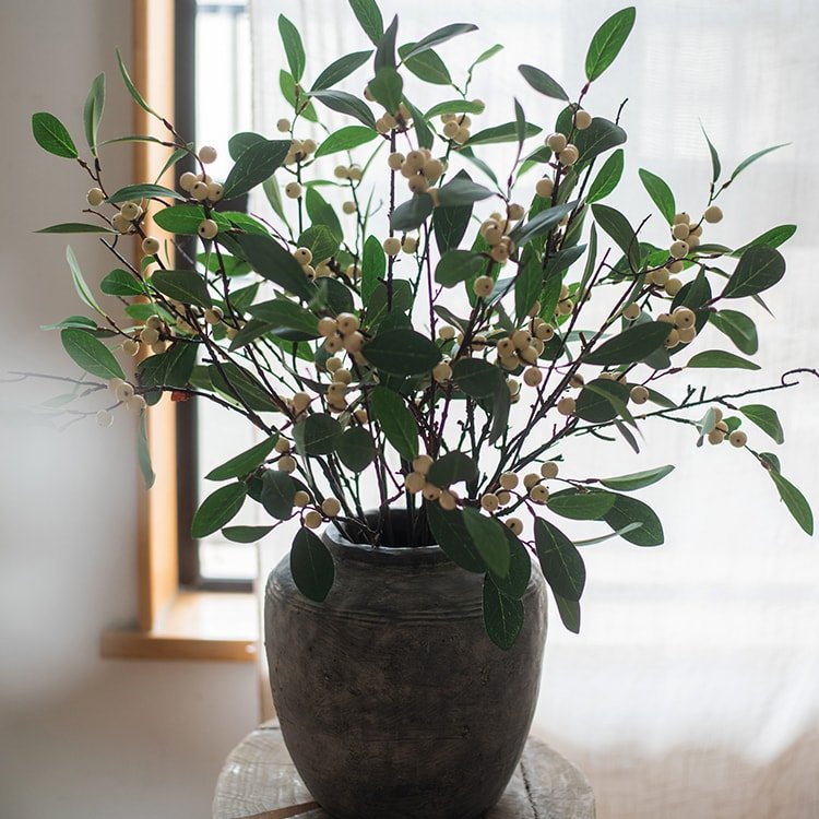 RusticReach snowberry leaf stem 28-inch tall plant with green leaves and white berries in vase on Tampa Home & Garden Store