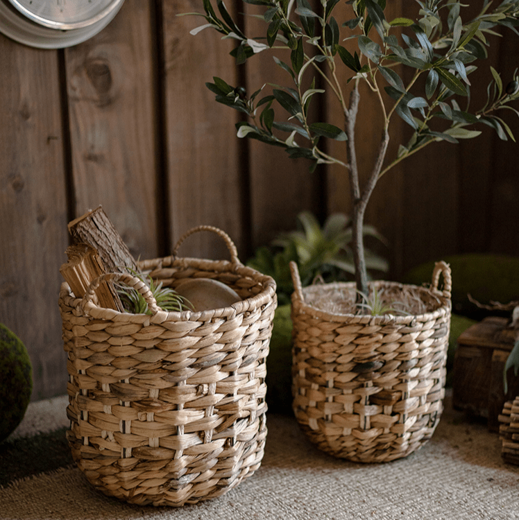 Natural Straw Round Basket with Handles by RusticReach, natural woven basket set of 2 on Tampa Home & Garden Store