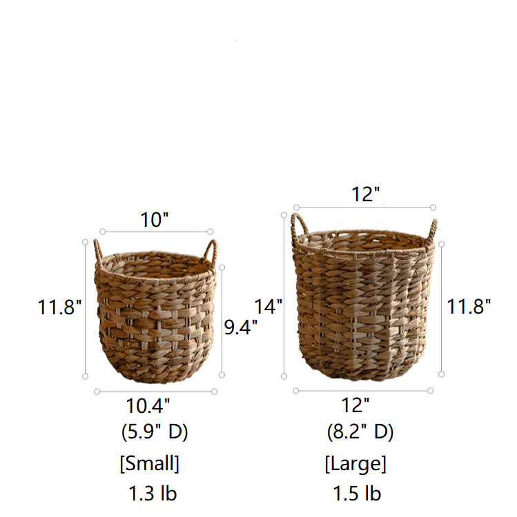 Natural straw round basket with handles by RusticReach; 2 sizes: small top 10 in, large top 12 in on Tampa Home & Garden Store