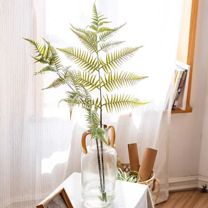 Artificial Tall Fern Leaf Stem in a clear glass jug vase with wooden handles by RusticReach on Tampa Home & Garden Store