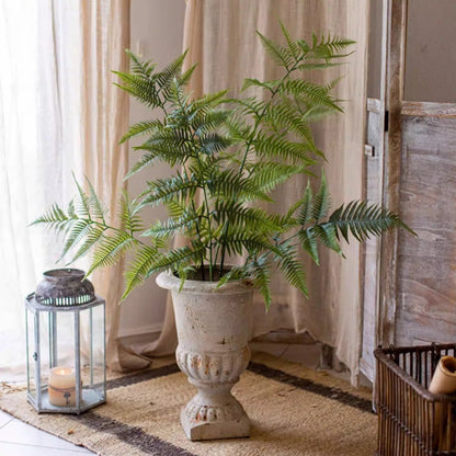 Artificial Tall Fern Leaf Stem multi-stem with green faux fronds in a stone urn planter on Tampa Home & Garden Store