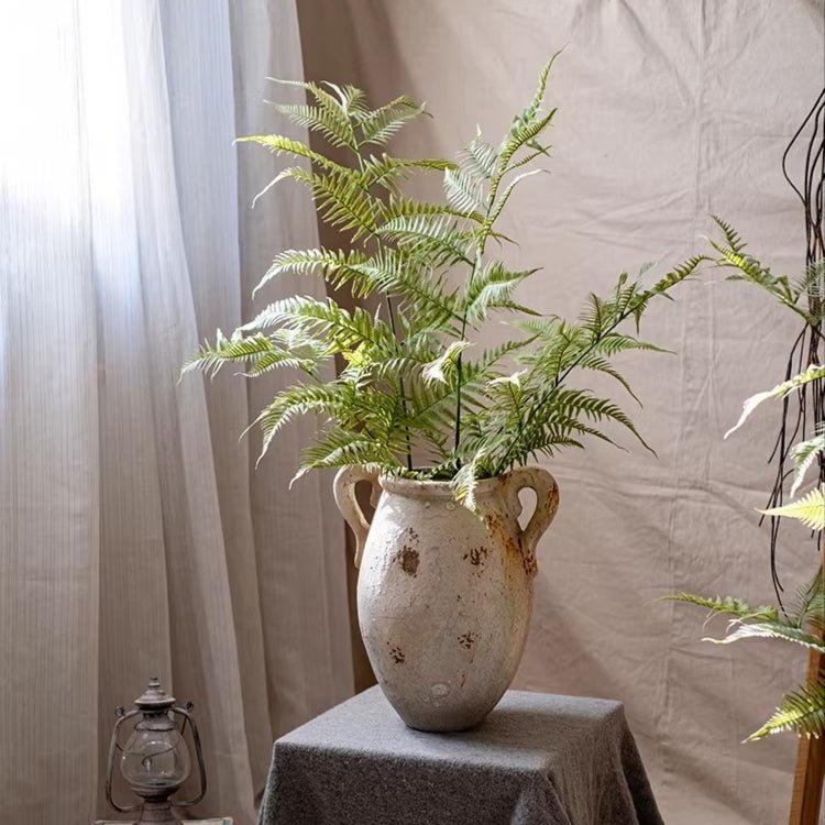 Artificial Tall Fern Leaf Stem in a rustic ceramic vase RusticReach non-flowering plant on Tampa Home & Garden Store