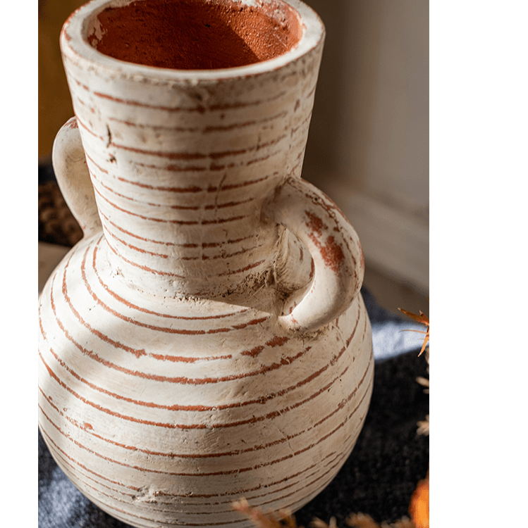 Terracotta Planter Vase with Handles by RusticReach white with red stripes on Tampa Home & Garden Store