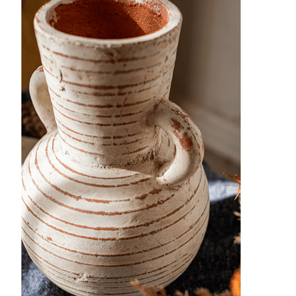 Terracotta Planter Vase with Handles by RusticReach white with red stripes on Tampa Home & Garden Store