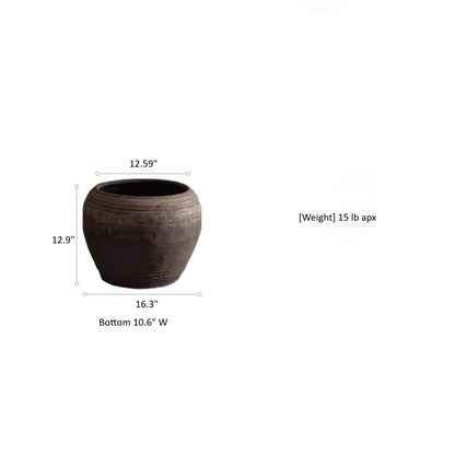 Traditional Round Belly Zen Ceramic Vase by RusticReach, dark brown glaze on Tampa Home & Garden Store