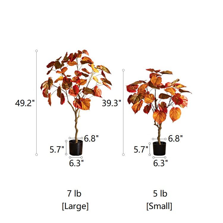 Artificial Silk Red Leaf Banyan Tree in Pot, two banyan trees in black pots on Tampa Home & Garden Store