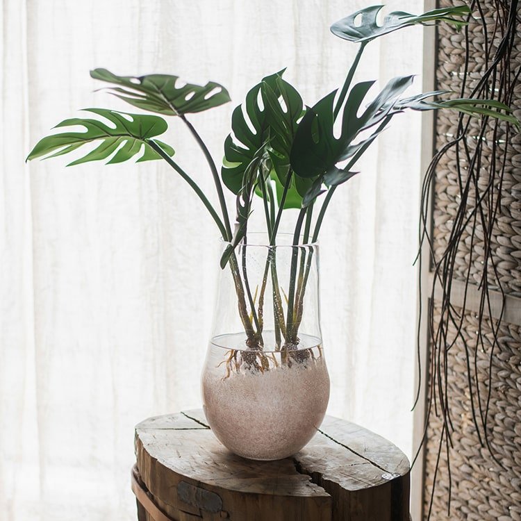 Artificial Faux Real Touch Turtle Leaf Stem Bunch by RusticReach in a clear glass vase on Tampa Home & Garden Store