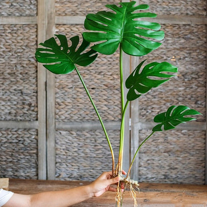 Artificial Turtle Leaf Stem Bunch Real Touch, 3-stem RusticReach green Monstera leaves on Tampa Home & Garden Store