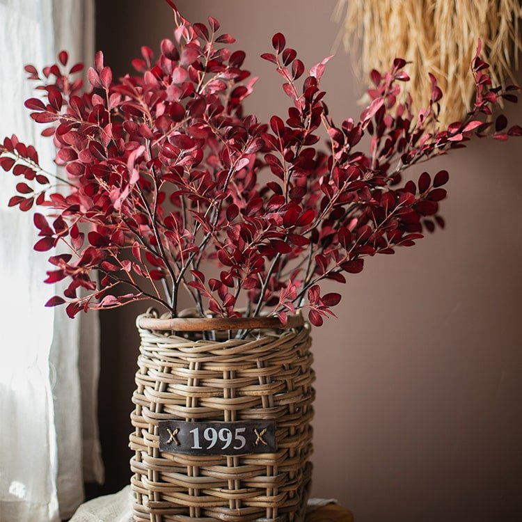 Artificial Red Tzu Tan leaf stem, 42-inch tall faux greenery in a basket RusticReach on Tampa Home & Garden Store