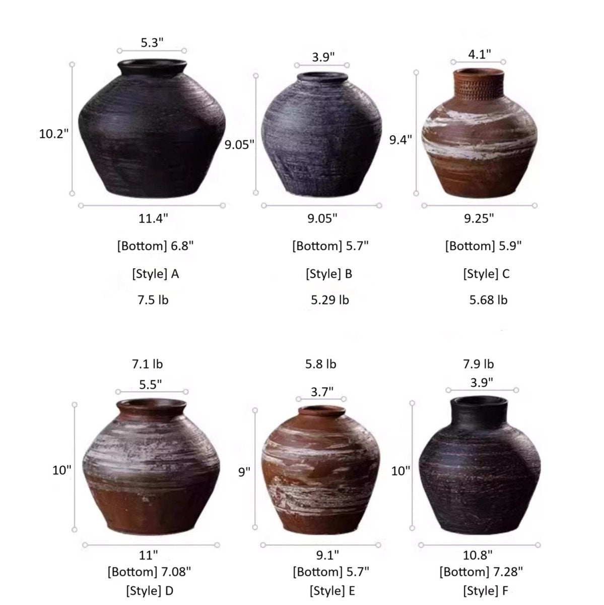 Vintage Wabi-Sabi ceramic jars by RusticReach: six glazed jars in black, navy, brown and terracotta on Tampa Home & Garden Store