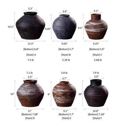 Vintage Wabi-Sabi ceramic jars by RusticReach: six glazed jars in black, navy, brown and terracotta on Tampa Home & Garden Store