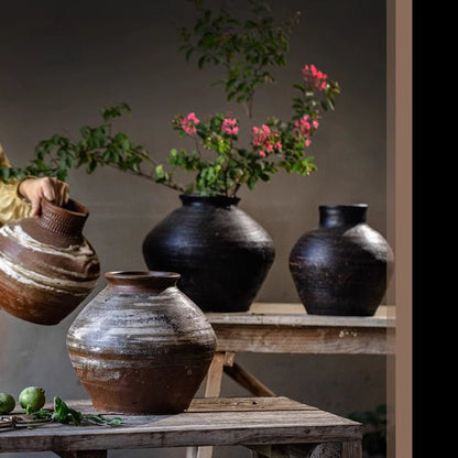 Vintage Wabi-Sabi Style Ceramic Jar set of 4 by RusticReach in brown and black glazes on Tampa Home & Garden Store