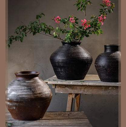 Vintage Wabi-Sabi Style Ceramic Jars set of 3 in dark matte glazes by RusticReach on Tampa Home & Garden Store