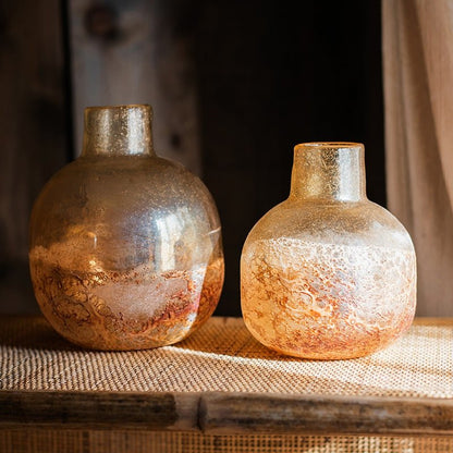 Two hand blown bubble glass bud vases in amber with textured glaze by RusticReach on Tampa Home & Garden Store