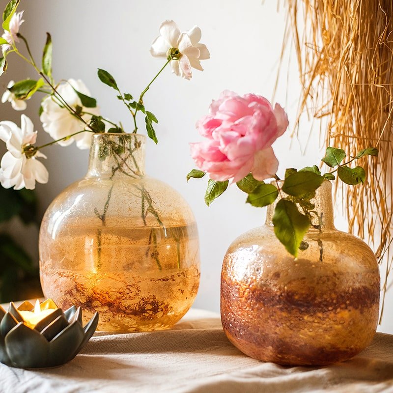 Hand Blown Bubble Glass Bud Vase Amber set of two by RusticReach on Tampa Home & Garden Store