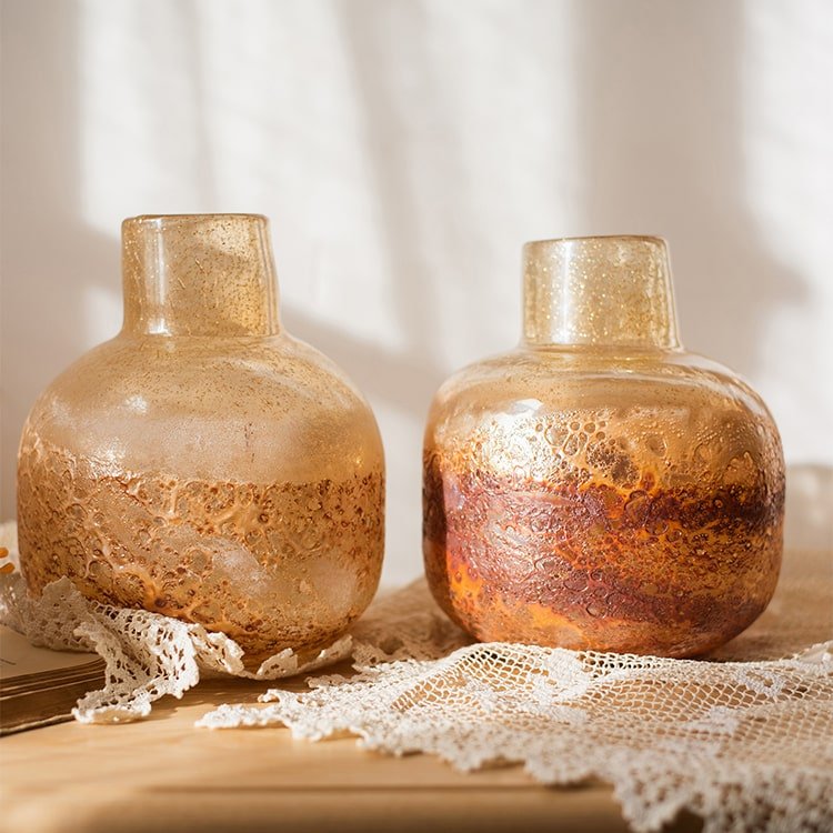 Hand blown bubble glass bud vases amber pair by RusticReach on Tampa Home & Garden Store