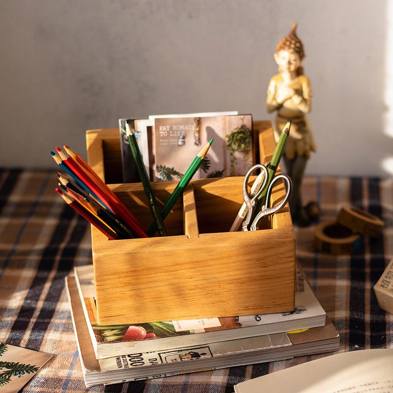 Solid Wood Desktop Organizer natural finish with pencil and scissors slots on Tampa Home & Garden Store