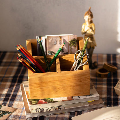 Solid Wood Desktop Organizer natural finish with pencil and scissors slots on Tampa Home & Garden Store