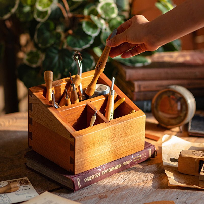Solid Wood Desktop Organizer Small Organizer in light oak RusticReach with compartments on Tampa Home & Garden Store