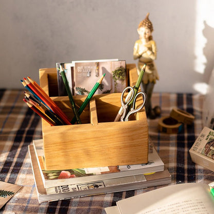 Solid Wood Desktop Organizer three-compartment desk caddy with pencils RusticReach on Tampa Home & Garden Store