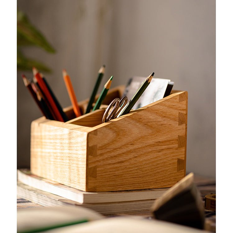 Solid wood desktop organizer by RusticReach with pencil slots and scissors on Tampa Home & Garden Store