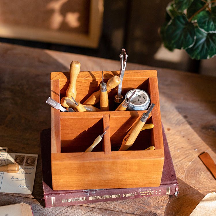 Solid wood desktop organizer with 4 compartments holding woodworking tools by RusticReach on Tampa Home & Garden Store