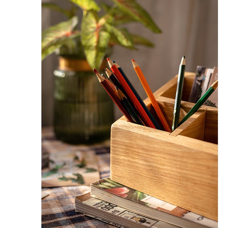 Solid wood desktop organizer with pencil slots in natural wood finish small desk organizer on Tampa Home & Garden Store