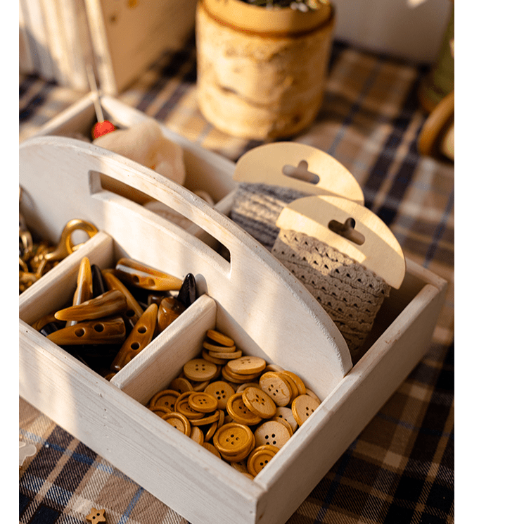 Wooden Desktop Organizer Succulent Planter with whitewash finish and buttons/twine compartments on Tampa Home & Garden Store