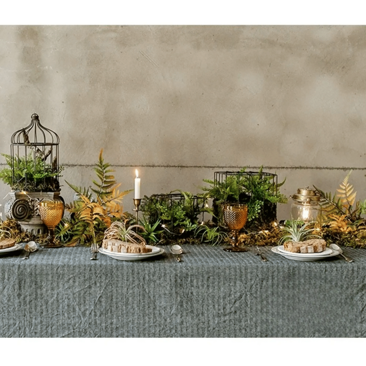 Woodland Cube Garden Accent cube planters with greenery and candles on rustic table on Tampa Home & Garden Store