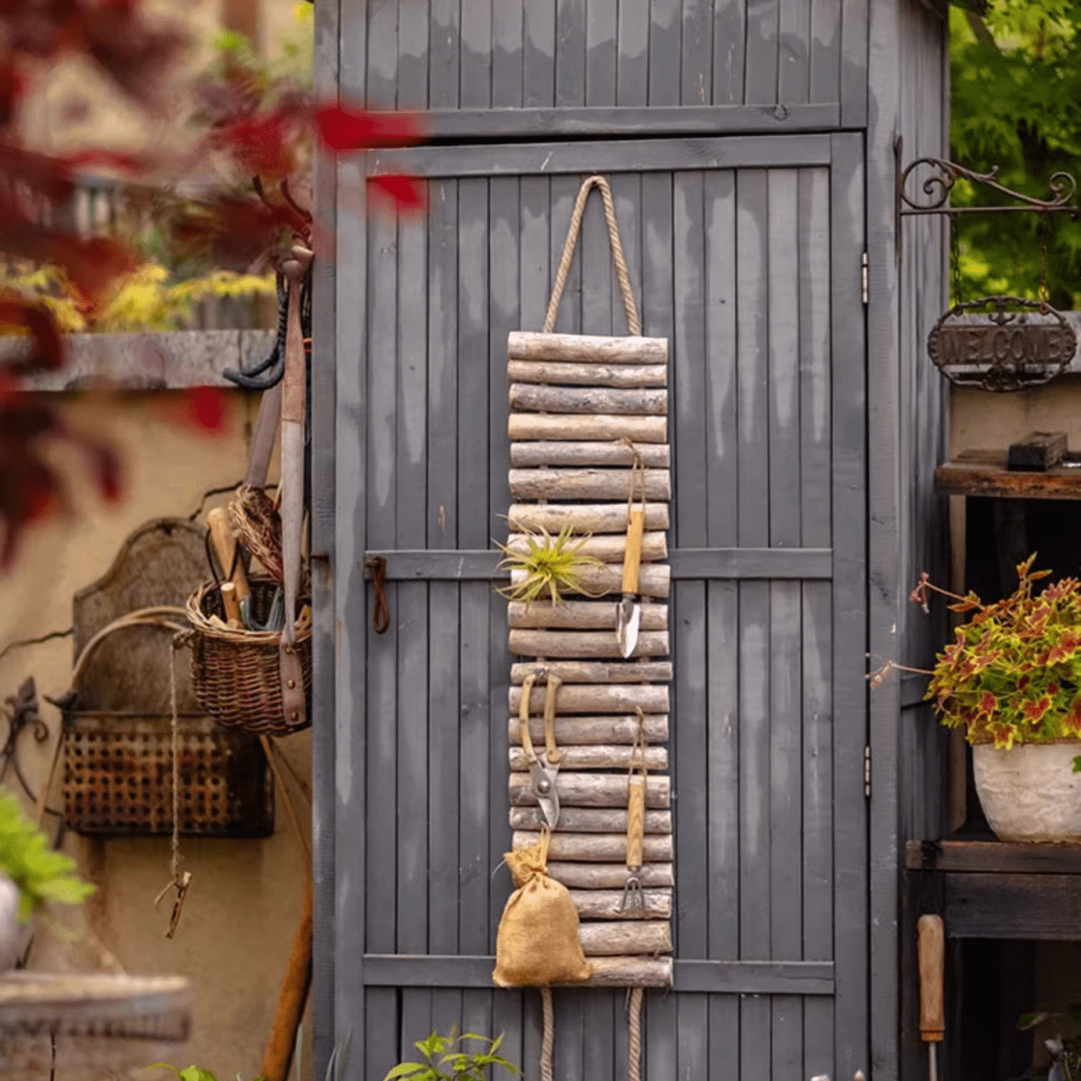 Rustic Wood Ladder Wall Décor Tool Organizer by RusticReach, natural wood slats on Tampa Home & Garden Store