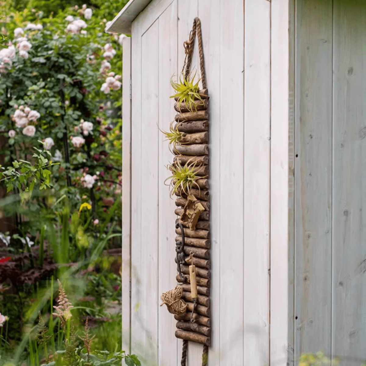 Rustic wood ladder wall decor tool organizer by RusticReach with natural wood rungs on Tampa Home & Garden Store