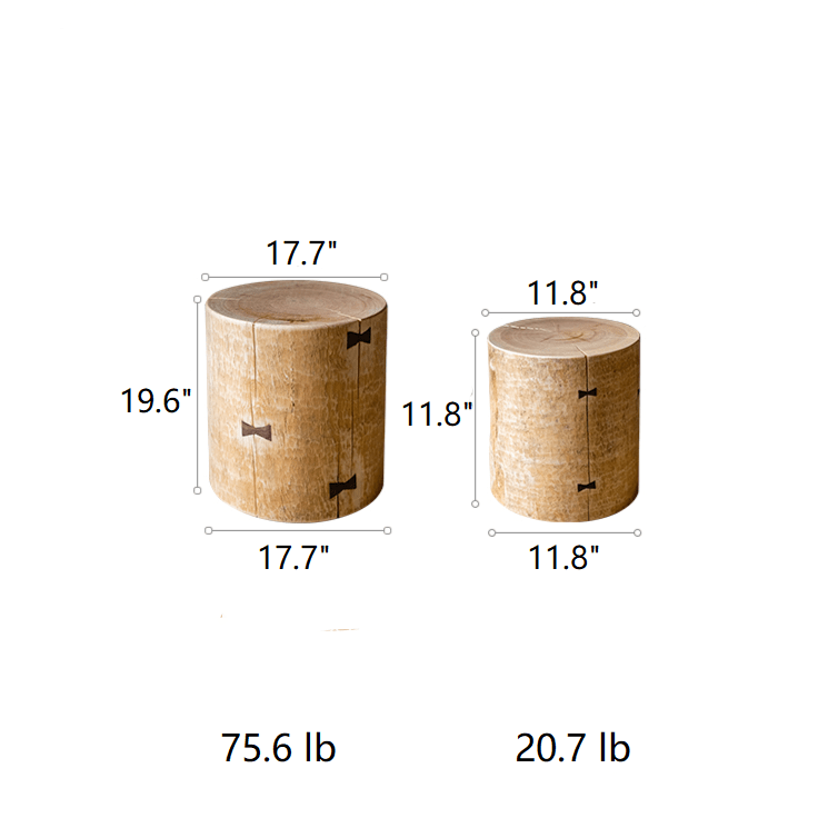 Pair of pine wood pedestal side tables; large 19.6inH and small 11.8inH on Tampa Home & Garden Store