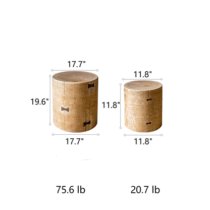 Pair of pine wood pedestal side tables; large 19.6inH and small 11.8inH on Tampa Home & Garden Store