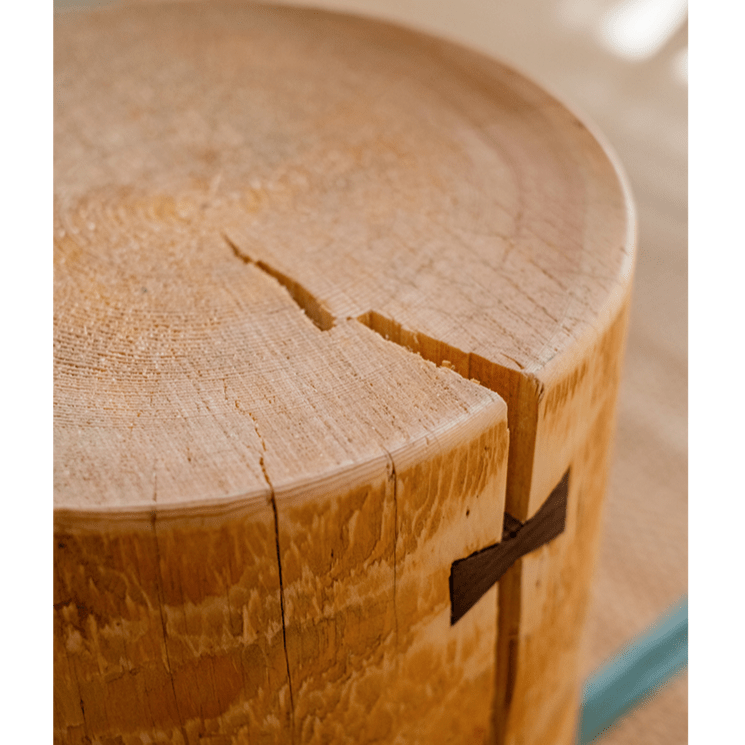 Pine wood pedestal side table with round top and natural cracks RusticReach on Tampa Home & Garden Store