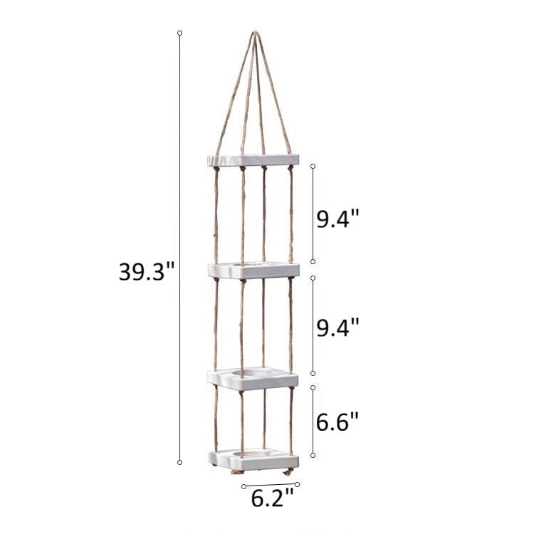 Wooden Rope Hanging Plant Shelf, four-tier whitewashed wood with jute rope, RusticReach on Tampa Home & Garden Store