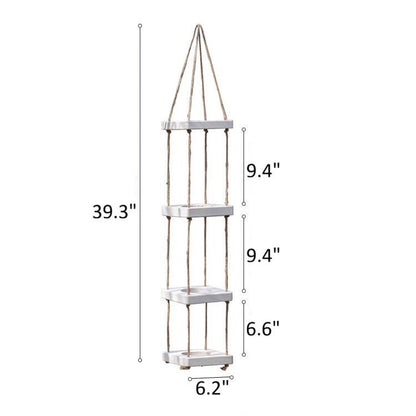 Wooden Rope Hanging Plant Shelf, four-tier whitewashed wood with jute rope, RusticReach on Tampa Home & Garden Store