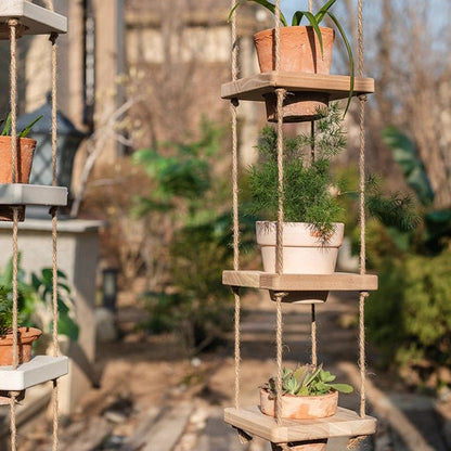 Wooden Rope Hanging Plant Shelf, three-tier natural wood with jute rope, RusticReach on Tampa Home & Garden Store