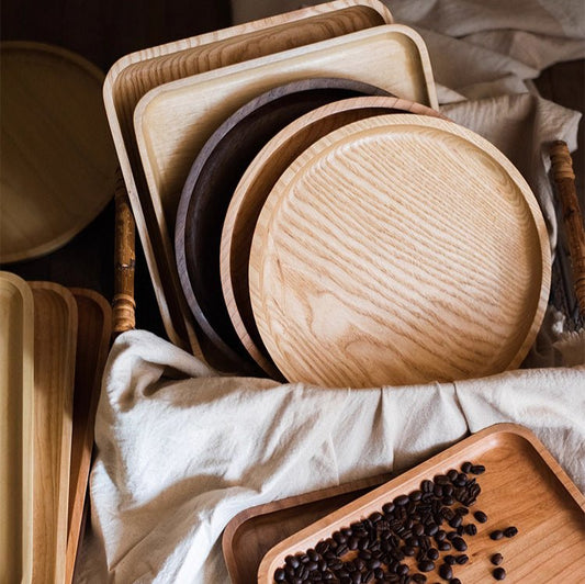 Natural wood serving tray set by RusticReach, round and rectangular boards in light tones on Tampa Home & Garden Store