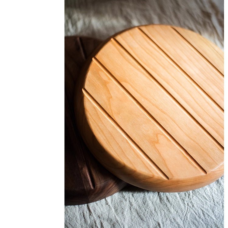 Natural wood round serving tray with slatted surface, rustic finish on Tampa Home & Garden Store