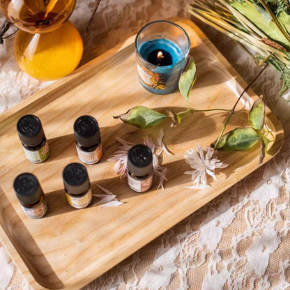 Natural wood plate serving tray with six bottles and candle RusticReach platters on Tampa Store on Tampa Home & Garden Store