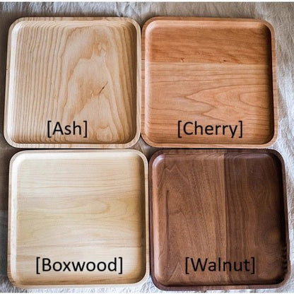 Natural wood plate serving trays set of 4 in Ash, Cherry, Boxwood and Walnut by RusticReach on Tampa Home & Garden Store