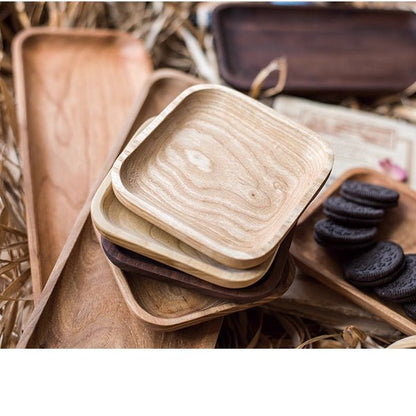Solid wood snack plate set RusticReach, natural grain serving trays, 3-piece stack on Tampa Home & Garden Store