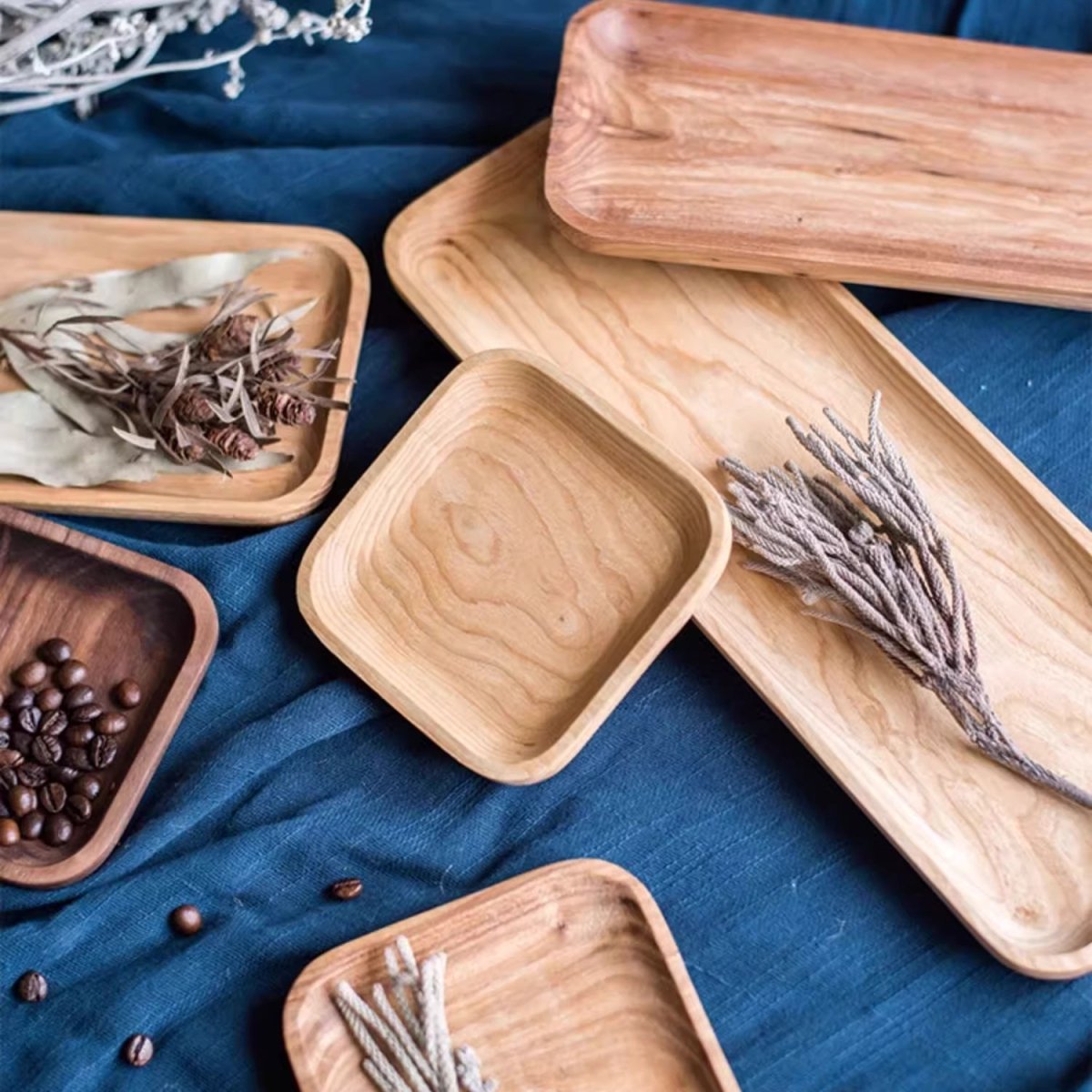 Solid wood snack plates set of 5 in natural finish RusticReach serving trays on Tampa Home & Garden Store
