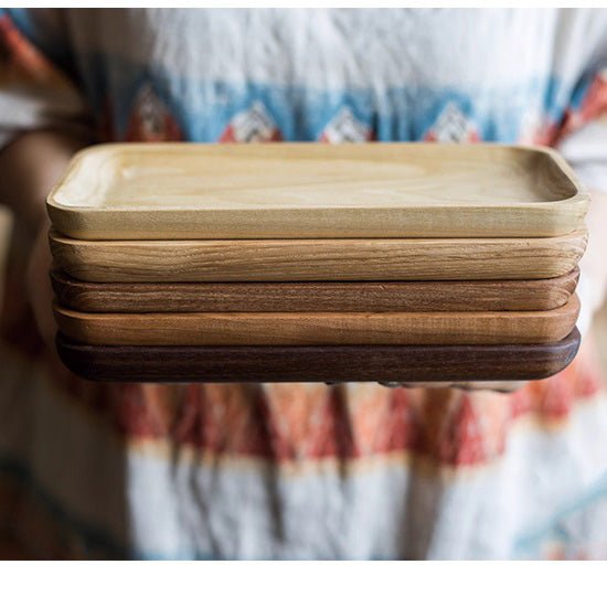 Solid wood snack plates by RusticReach, 5-piece stacked in natural light to dark brown tones on Tampa Home & Garden Store