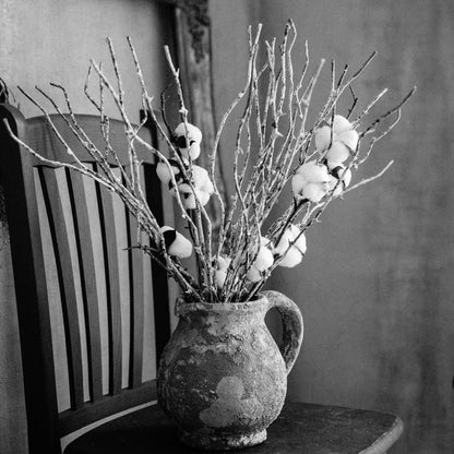 Whitewashed twig branch, 22 inches tall, artificial cotton stems in a ceramic pitcher on Tampa Home & Garden Store