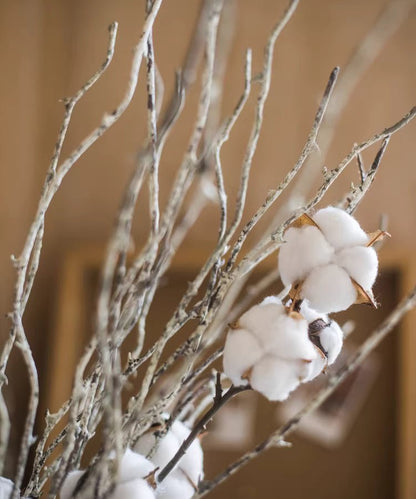 Whitewashed twig branch with cotton clusters, RusticReach artificial plant 22in tall on Tampa Home & Garden Store